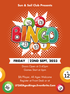 Flyer for All Ages Bingo: This Friday Sept 22nd