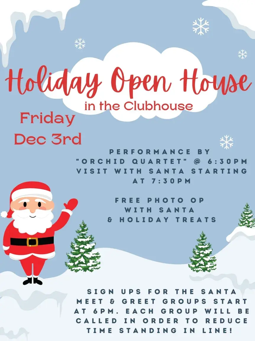 Holiday Open House in the Clubhouse – Friday Dec 3rd flyer