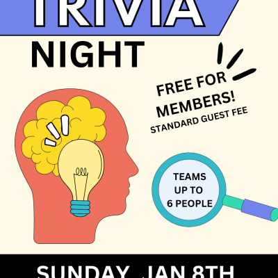 Flyer for January’s First Event: Free Trivia Night!