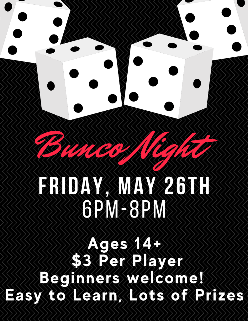 Flyer for Bunco Night this Friday!