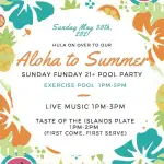 Flyer for Sunday Funday Returns with Aloha to Summer!