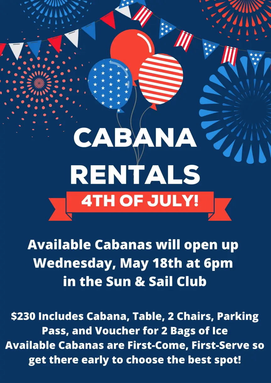 Cabana Rentals 4th of July promotional flyer