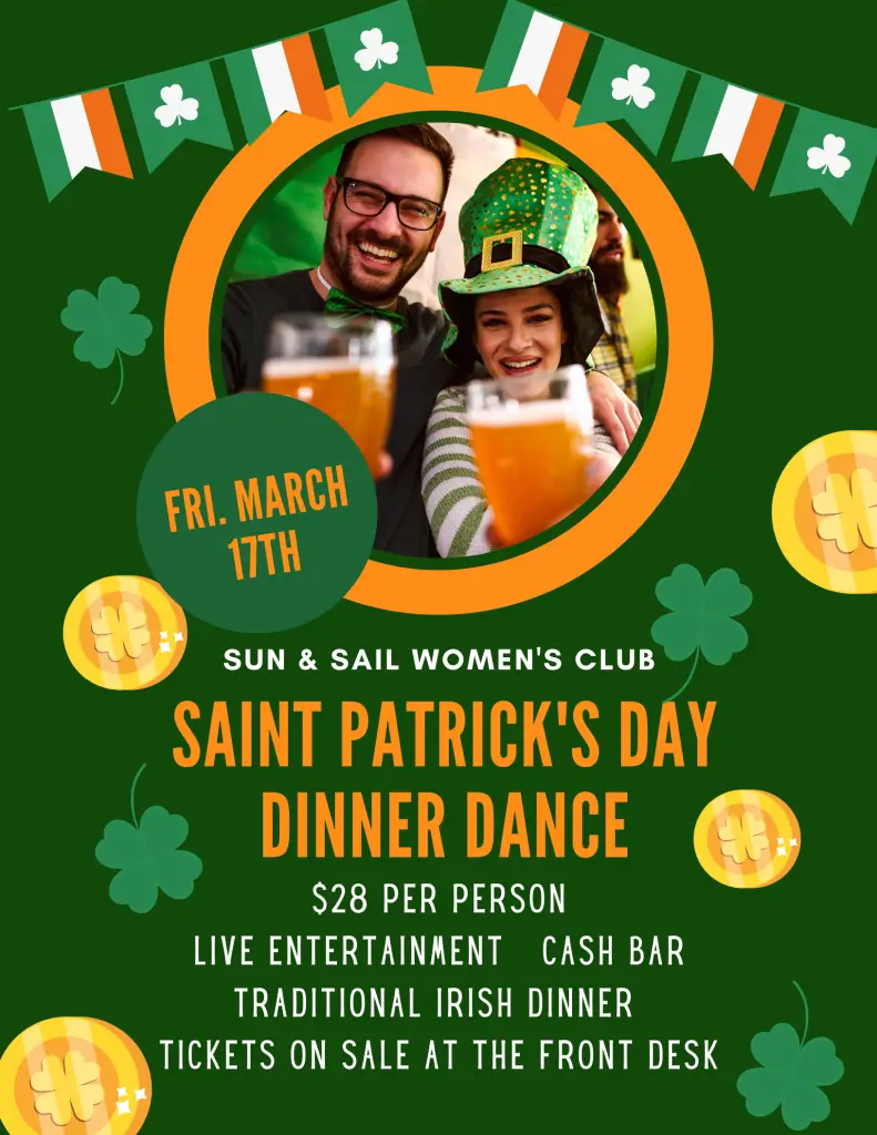 Flyer for St. Patrick’s Day Dinner Dance Presented by the Women’s Club